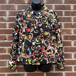 RQT Lightweight Linen Rayon Jacket Women's Large Multicolor Abstract